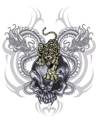 dragons,tigre et crane